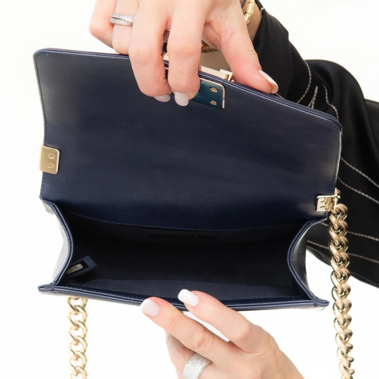 Chanel Small Navy Leather Boy Bag