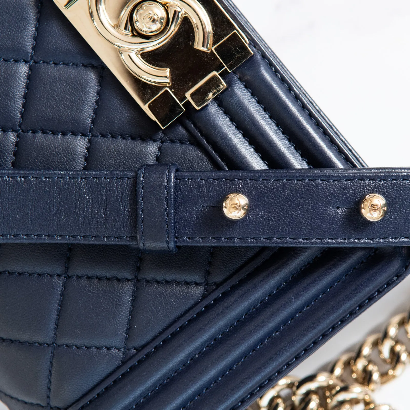 Chanel Small Navy Leather Boy Bag