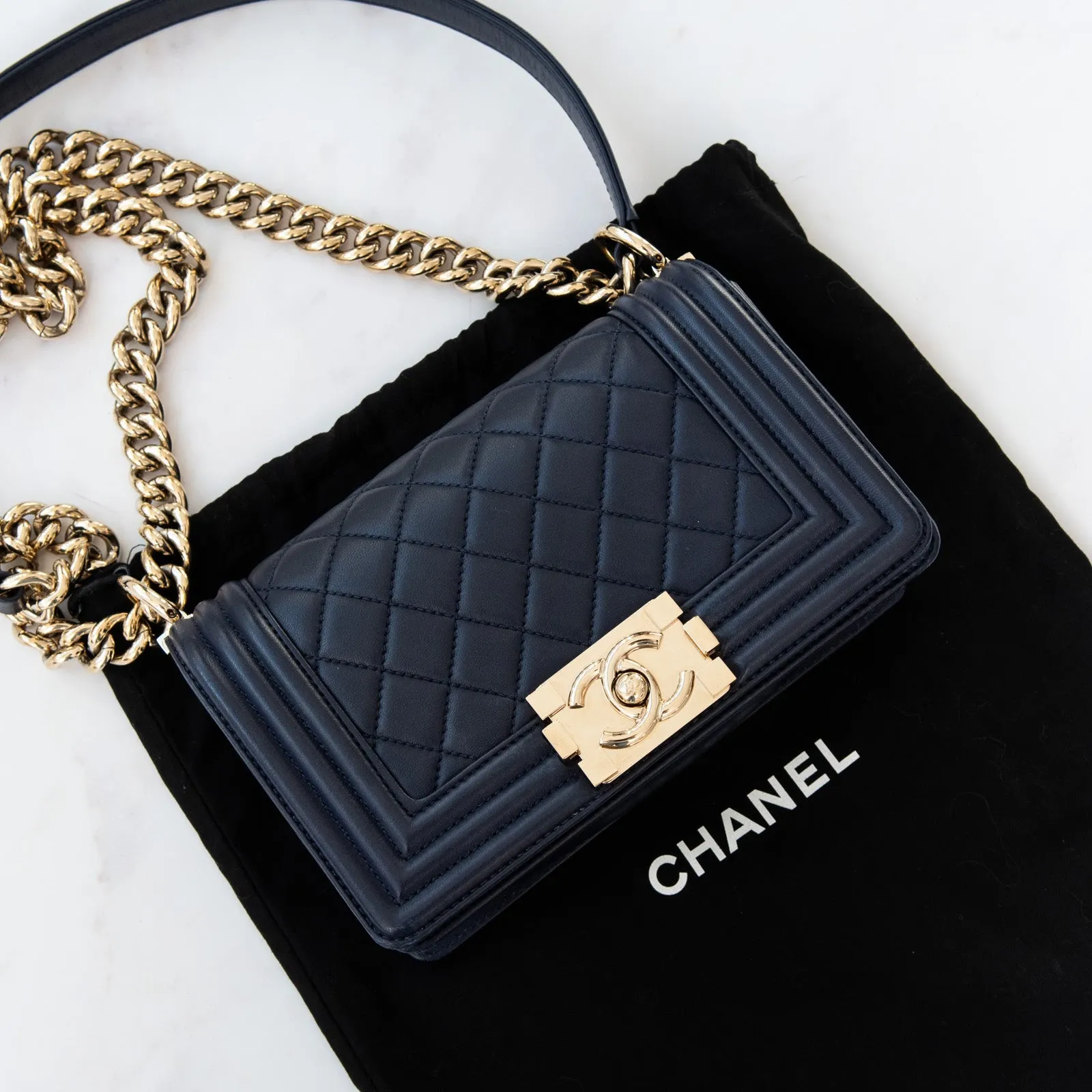 Chanel Small Navy Leather Boy Bag
