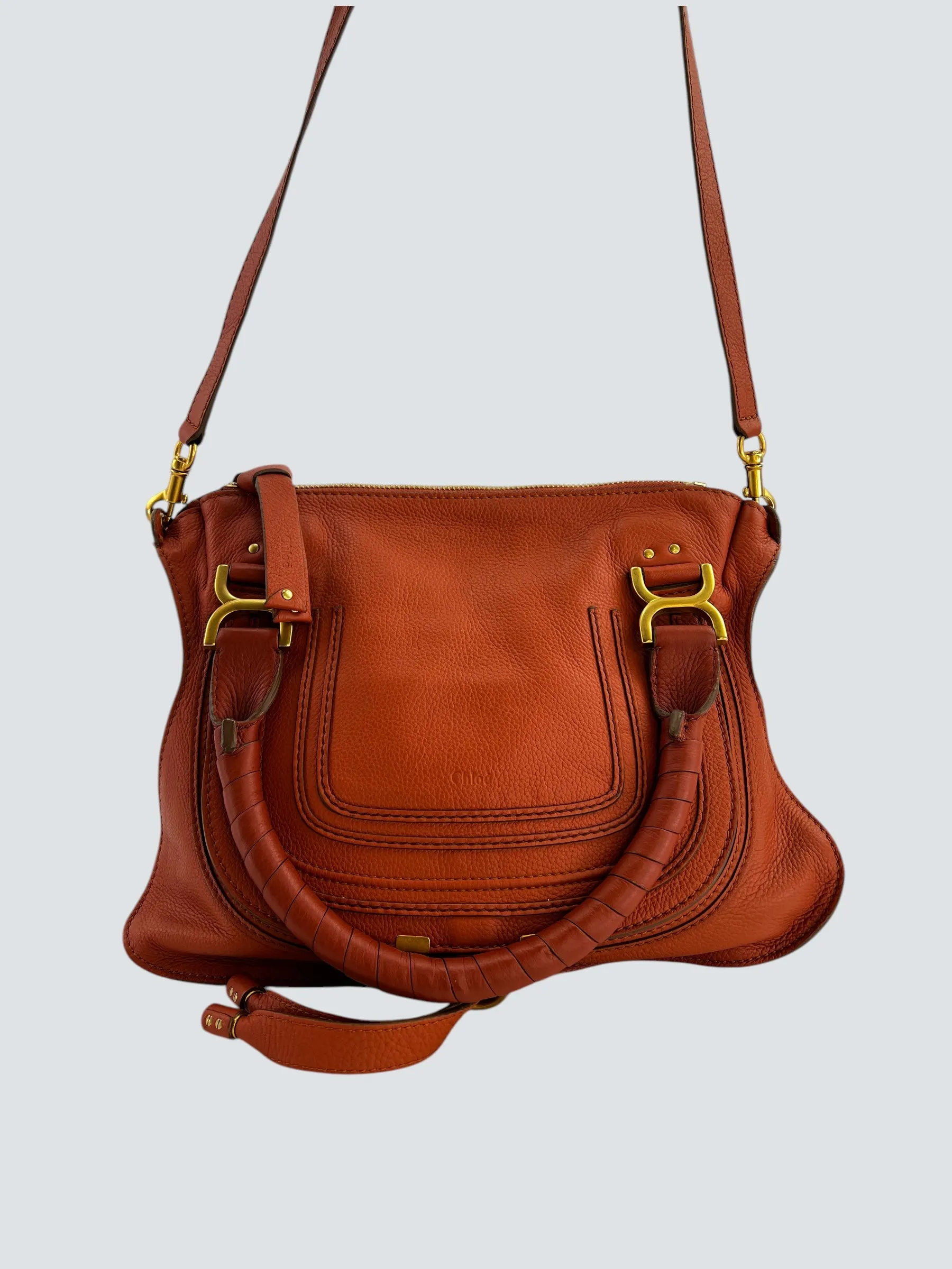 Chloe Orange Leather Marcie Crossbody