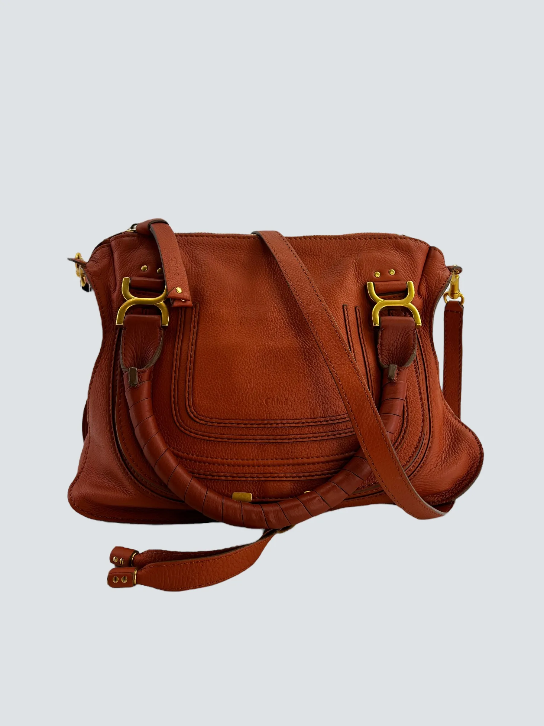 Chloe Orange Leather Marcie Crossbody