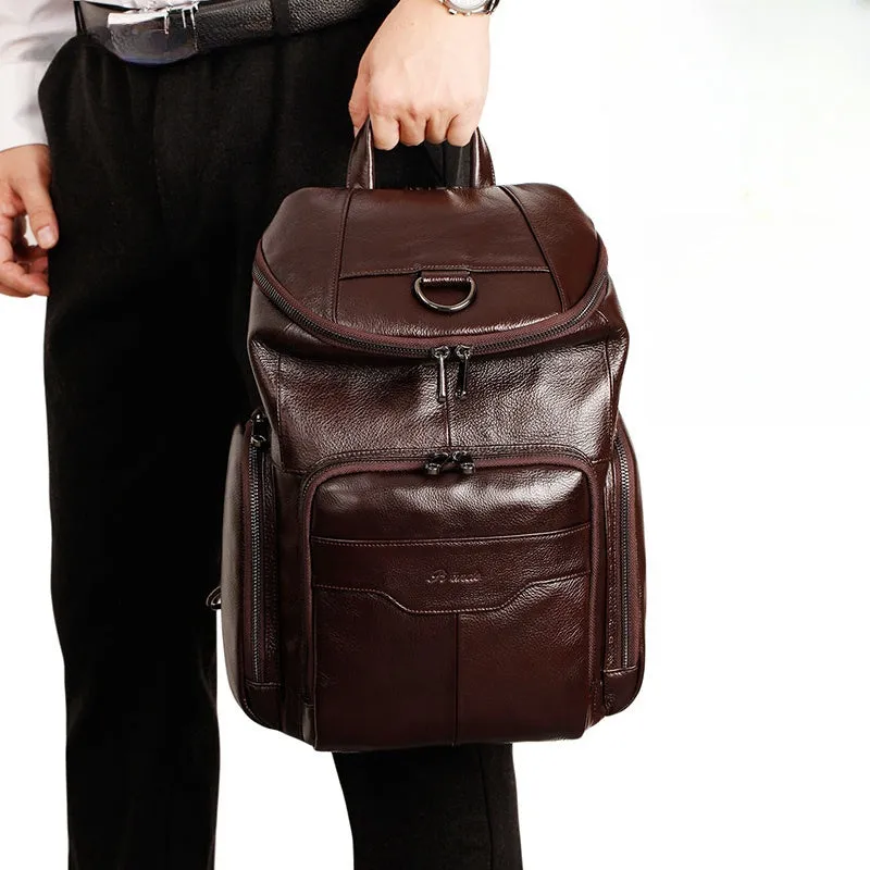 Coffee Leather Large Sling Bag For Men Convertible Sling Backpack For Big Men