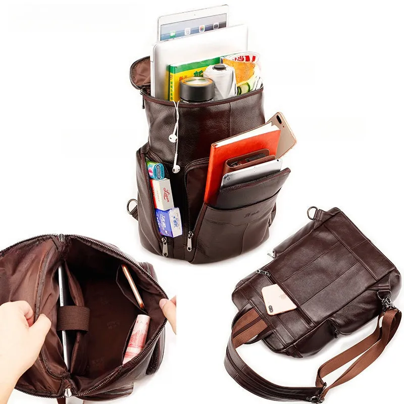 Coffee Leather Large Sling Bag For Men Convertible Sling Backpack For Big Men