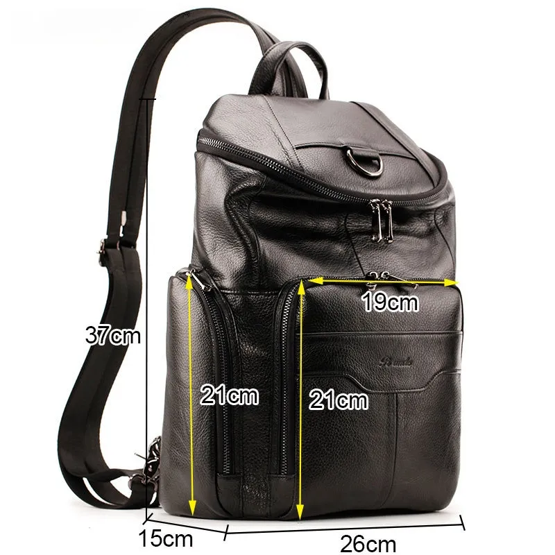 Coffee Leather Large Sling Bag For Men Convertible Sling Backpack For Big Men
