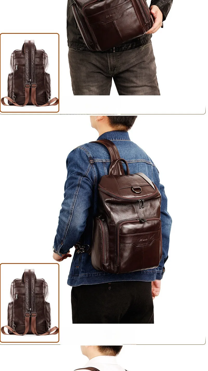 Coffee Leather Large Sling Bag For Men Convertible Sling Backpack For Big Men