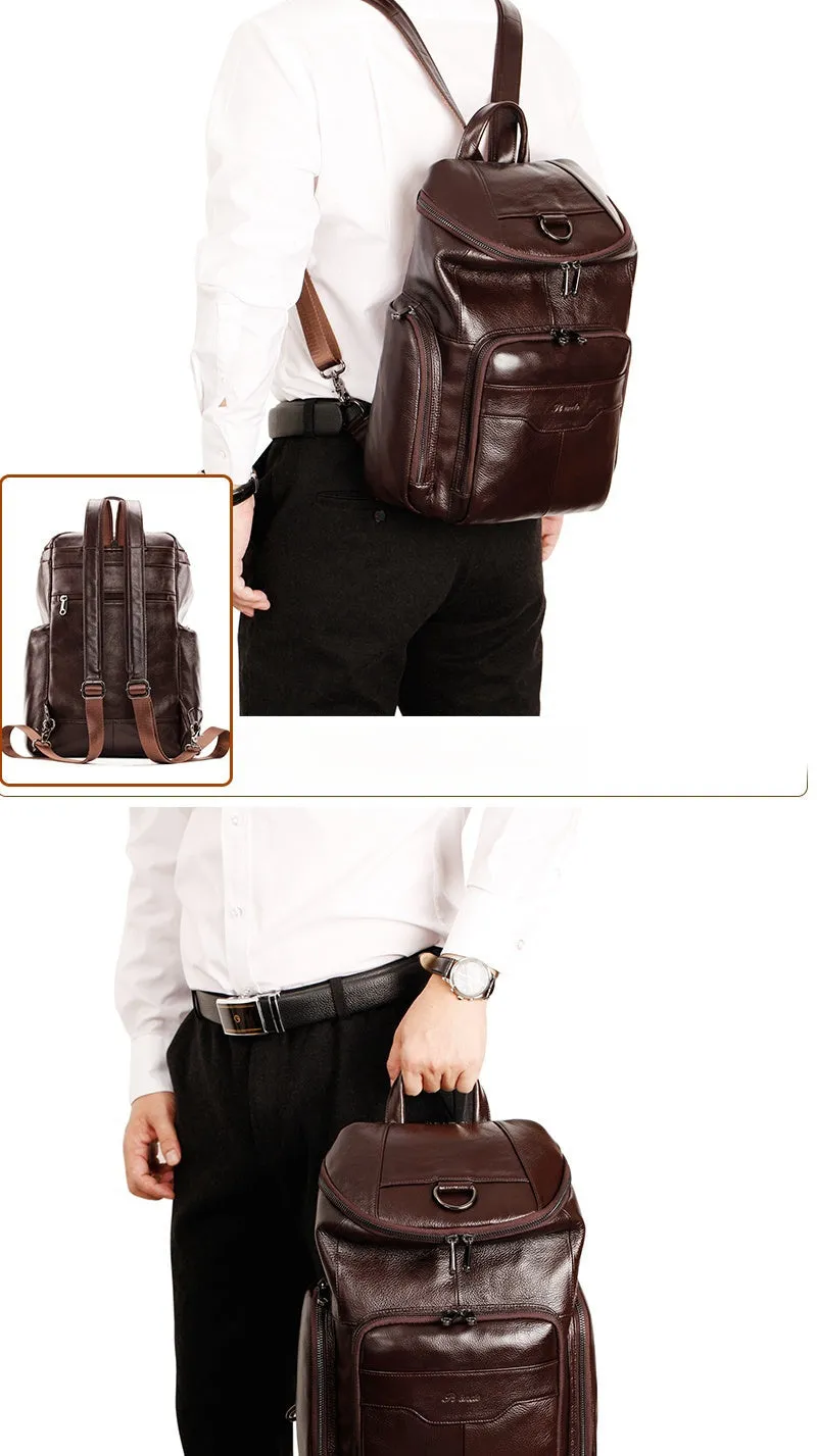 Coffee Leather Large Sling Bag For Men Convertible Sling Backpack For Big Men
