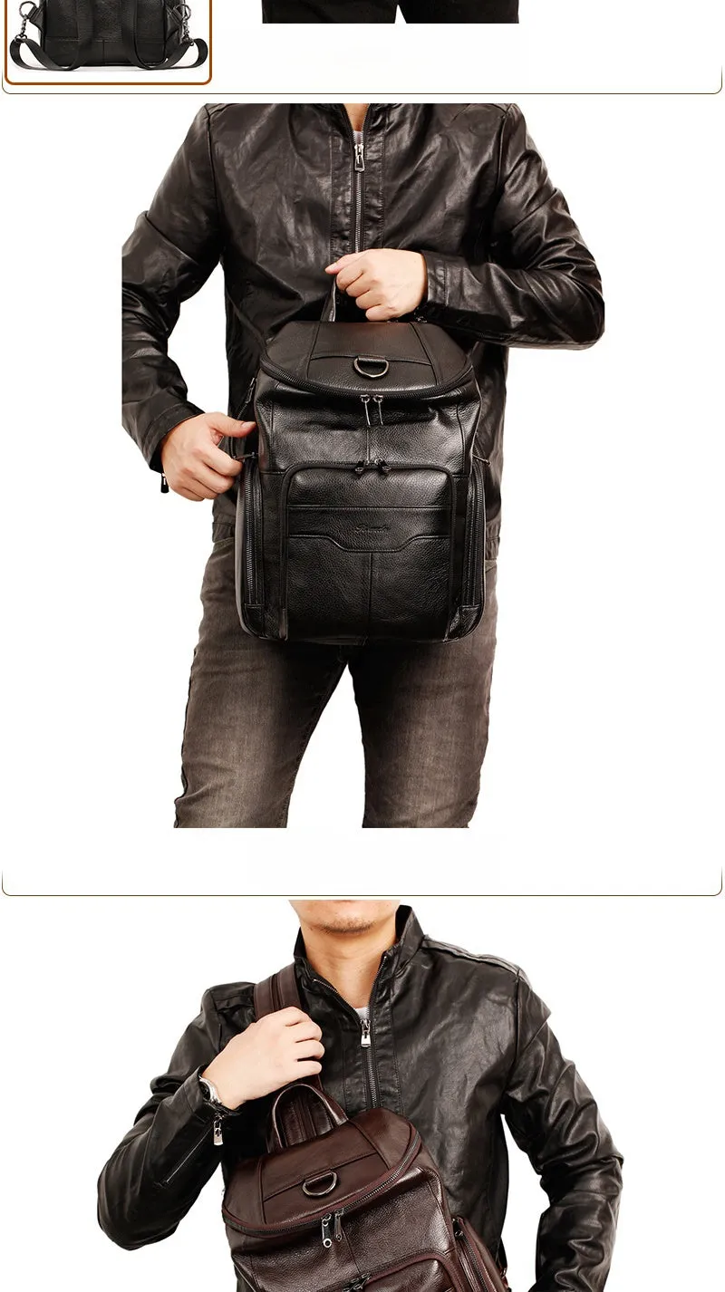 Coffee Leather Large Sling Bag For Men Convertible Sling Backpack For Big Men