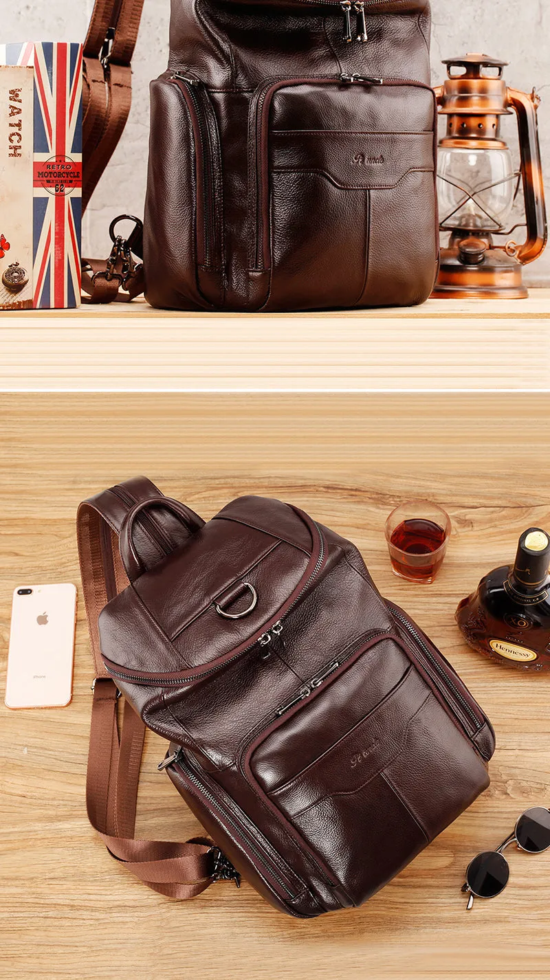 Coffee Leather Large Sling Bag For Men Convertible Sling Backpack For Big Men
