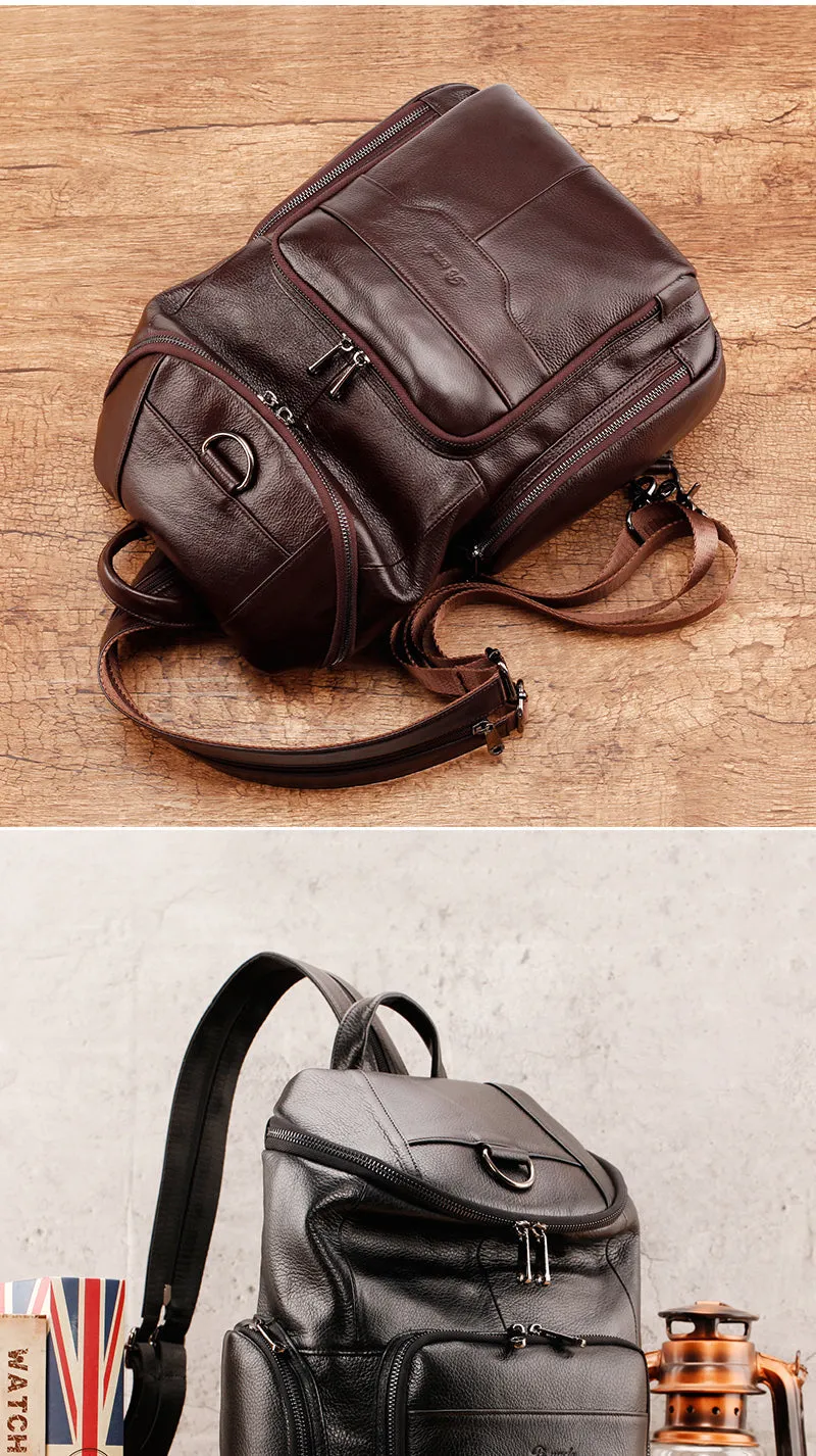 Coffee Leather Large Sling Bag For Men Convertible Sling Backpack For Big Men