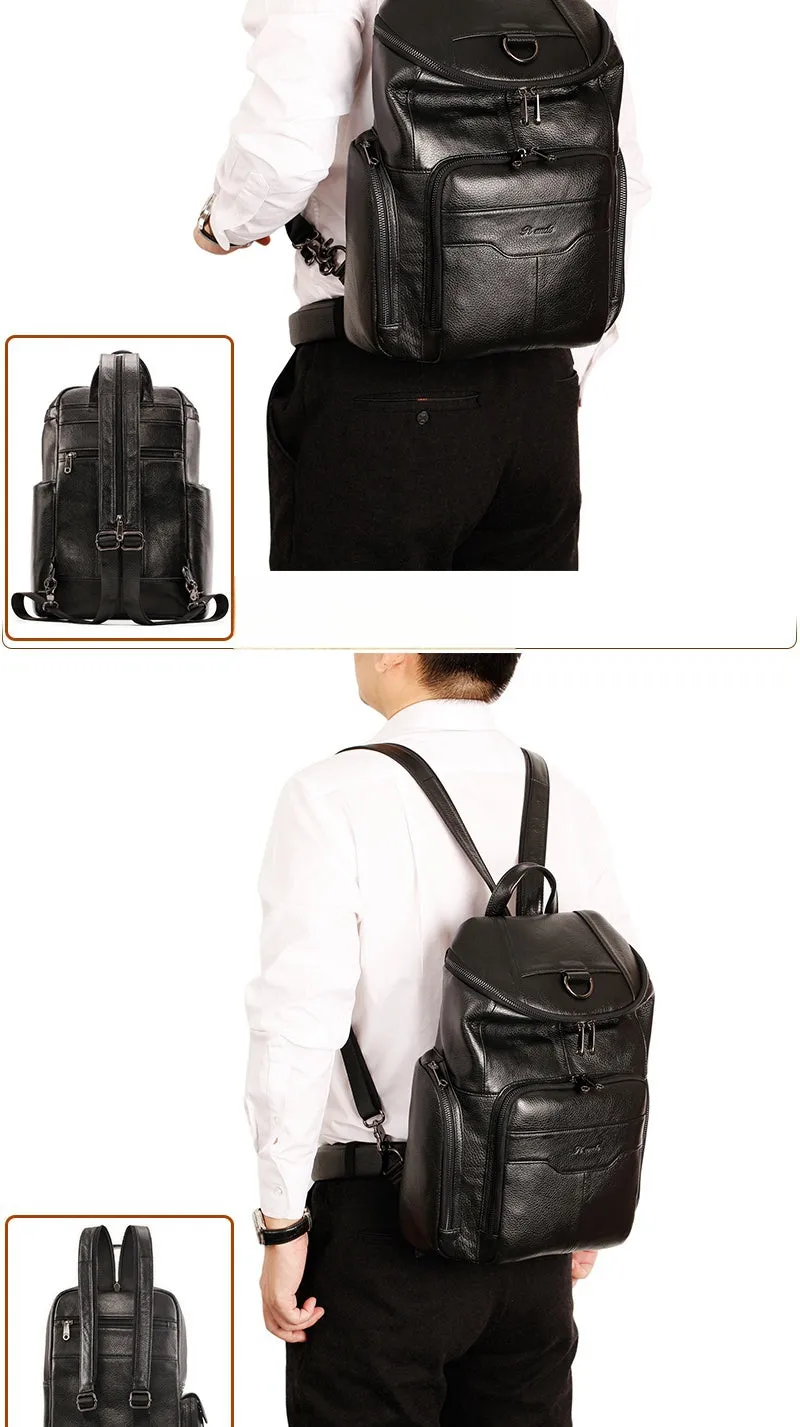 Coffee Leather Large Sling Bag For Men Convertible Sling Backpack For Big Men