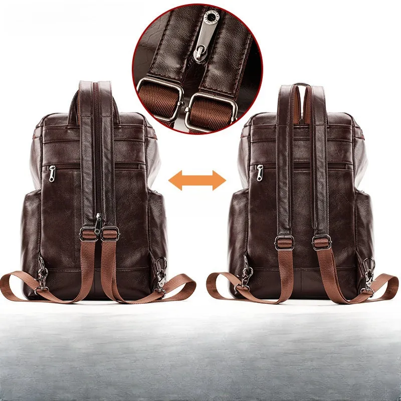 Coffee Leather Large Sling Bag For Men Convertible Sling Backpack For Big Men