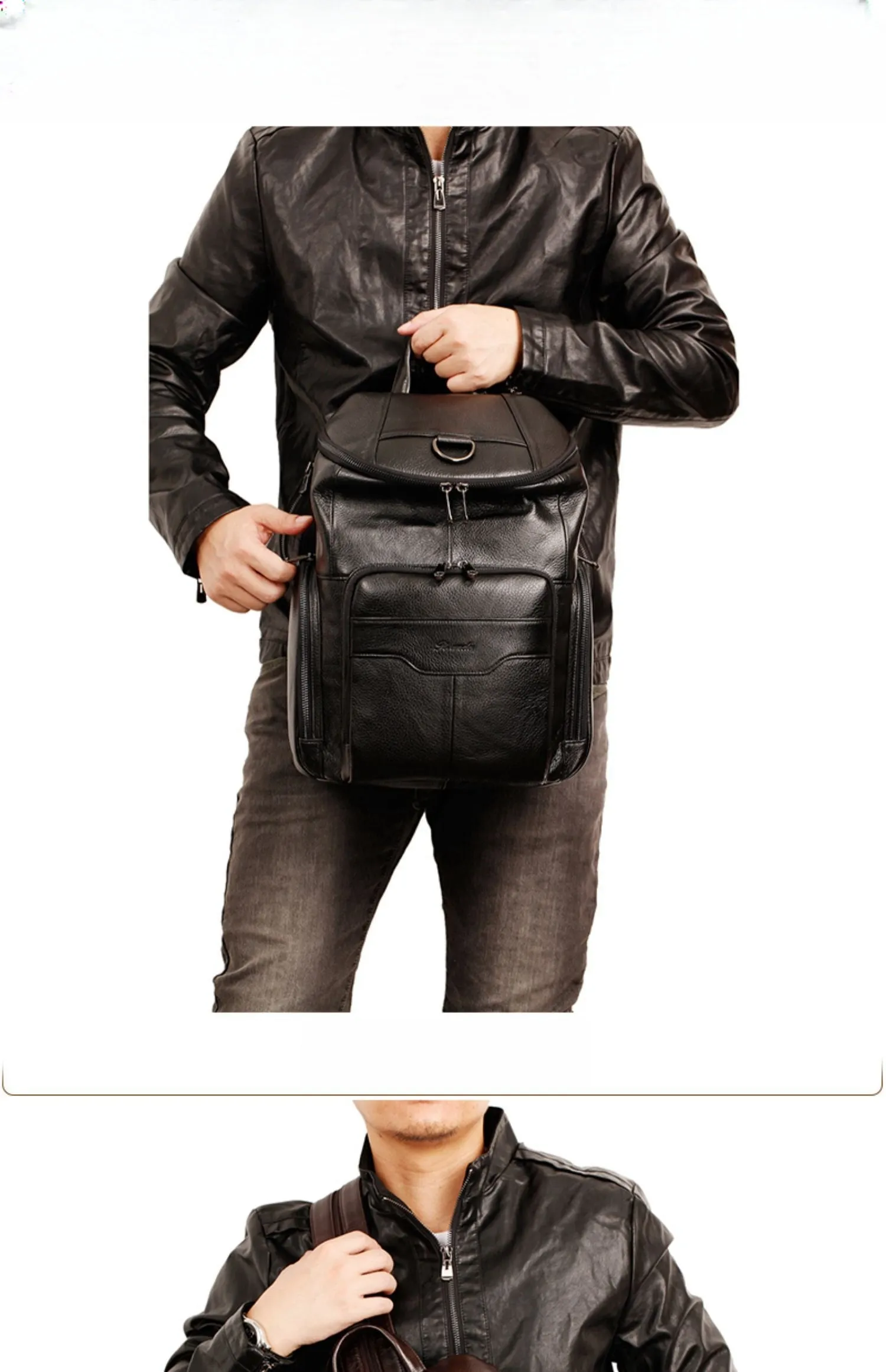 Coffee Leather Large Sling Bag For Men Convertible Sling Backpack For Big Men