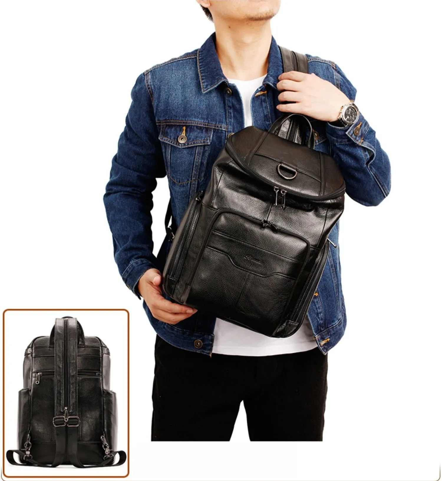 Coffee Leather Large Sling Bag For Men Convertible Sling Backpack For Big Men