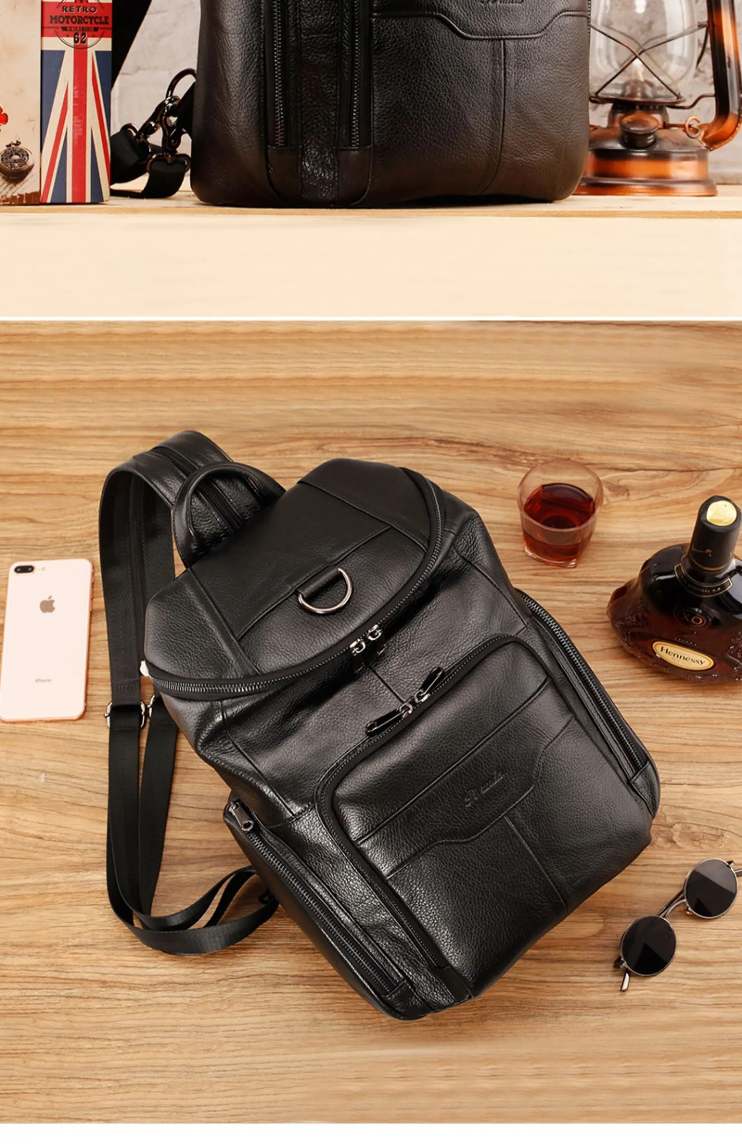 Coffee Leather Large Sling Bag For Men Convertible Sling Backpack For Big Men