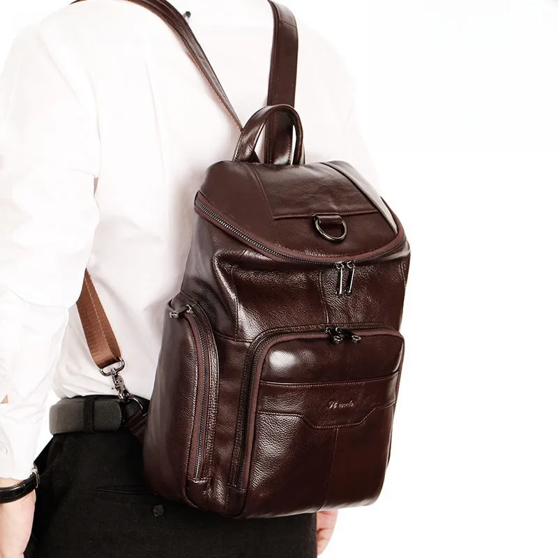 Coffee Leather Large Sling Bag For Men Convertible Sling Backpack For Big Men