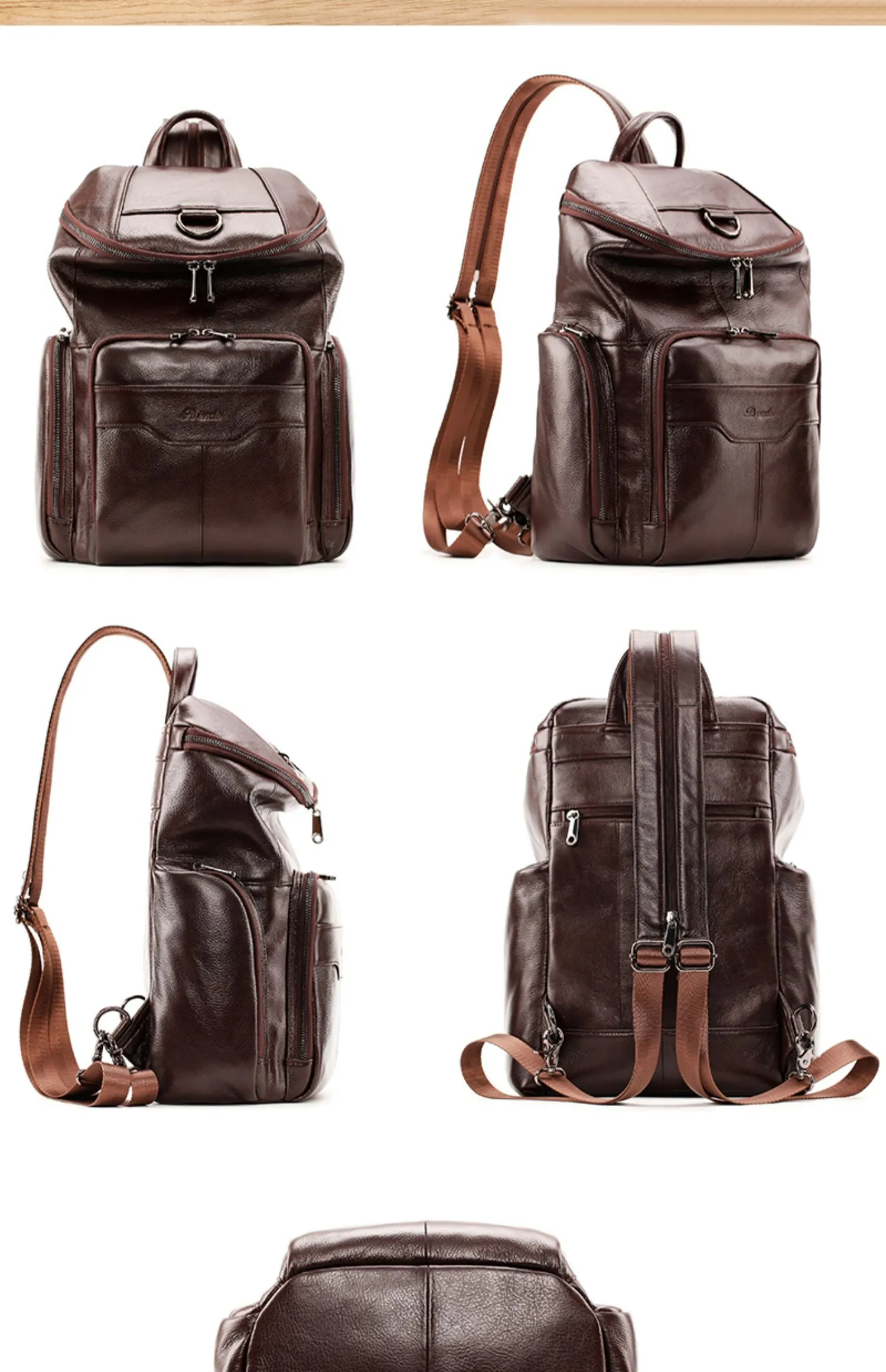 Coffee Leather Large Sling Bag For Men Convertible Sling Backpack For Big Men