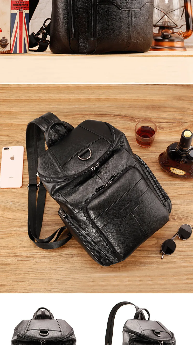 Coffee Leather Large Sling Bag For Men Convertible Sling Backpack For Big Men