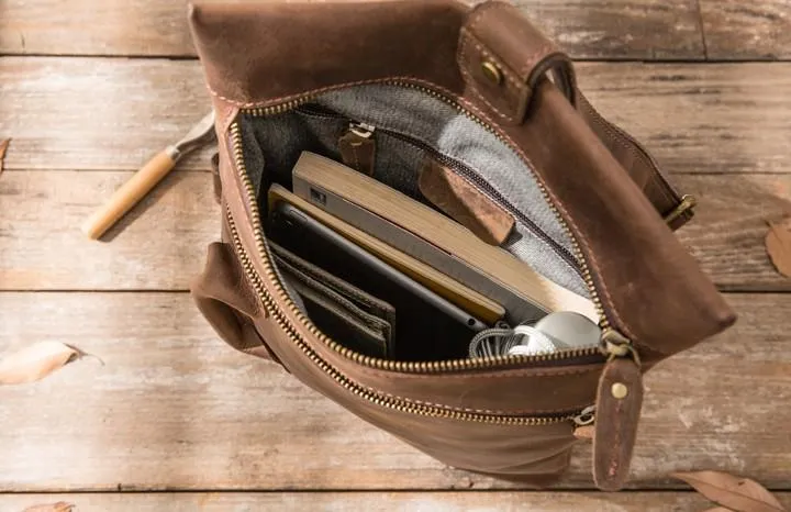 Coffee Leather Mens Cool Sling Bag Sling Shoulder Bags Chest Bags for men