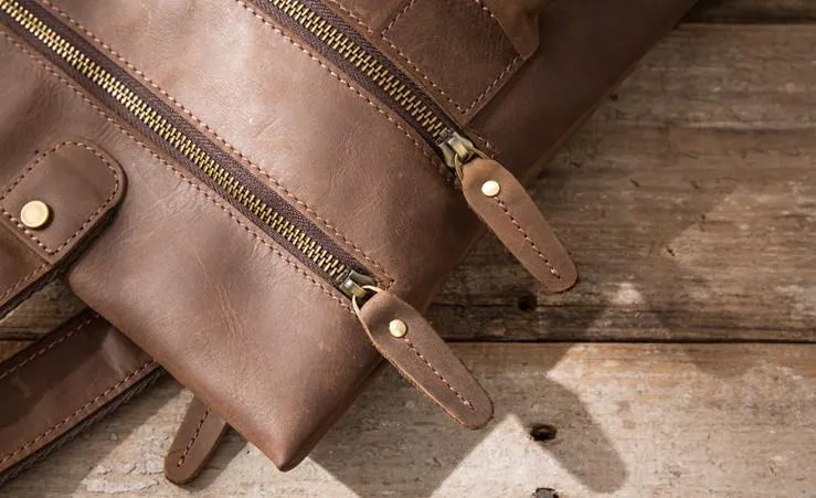 Coffee Leather Mens Cool Sling Bag Sling Shoulder Bags Chest Bags for men