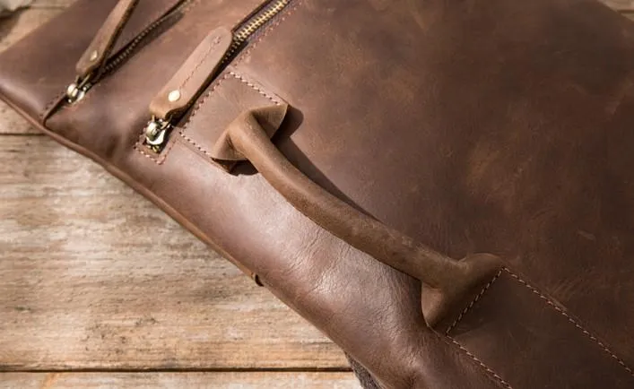 Coffee Leather Mens Cool Sling Bag Sling Shoulder Bags Chest Bags for men