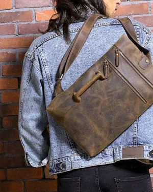 Coffee Leather Mens Cool Sling Bag Sling Shoulder Bags Chest Bags for men