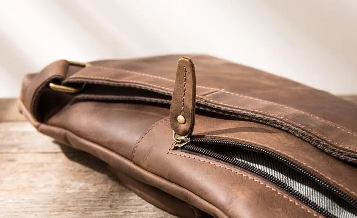 Coffee Leather Mens Cool Sling Bag Sling Shoulder Bags Chest Bags for men