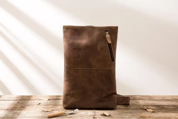 Coffee Leather Mens Cool Sling Bag Sling Shoulder Bags Chest Bags for men