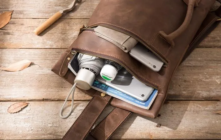 Coffee Leather Mens Cool Sling Bag Sling Shoulder Bags Chest Bags for men