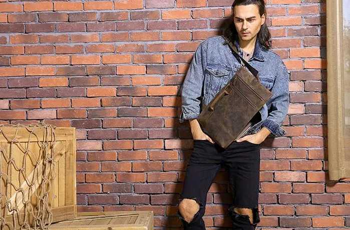 Coffee Leather Mens Cool Sling Bag Sling Shoulder Bags Chest Bags for men