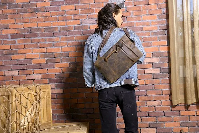Coffee Leather Mens Cool Sling Bag Sling Shoulder Bags Chest Bags for men