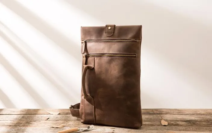 Coffee Leather Mens Cool Sling Bag Sling Shoulder Bags Chest Bags for men
