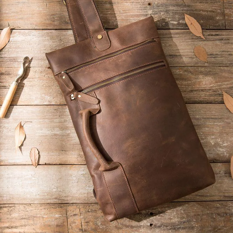 Coffee Leather Mens Cool Sling Bag Sling Shoulder Bags Chest Bags for men