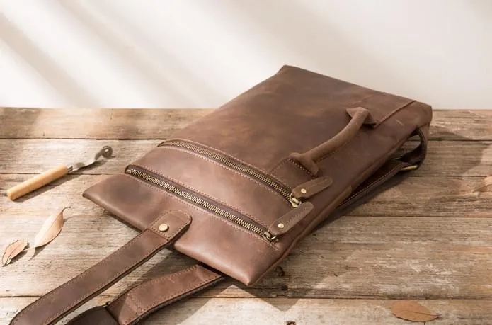 Coffee Leather Mens Cool Sling Bag Sling Shoulder Bags Chest Bags for men