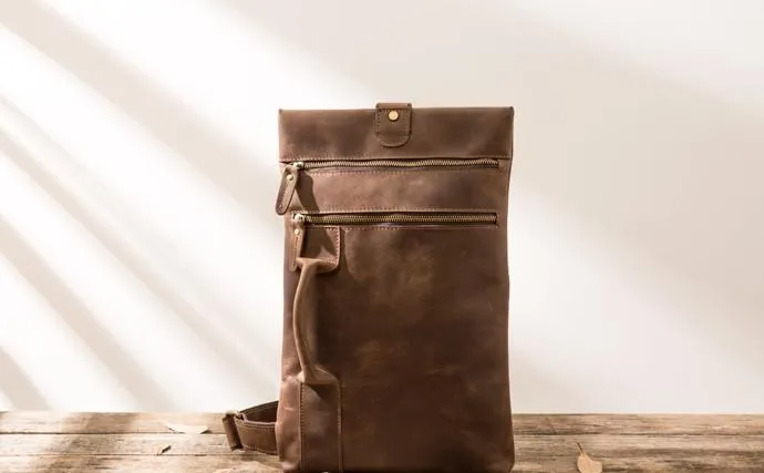 Coffee Leather Mens Cool Sling Bag Sling Shoulder Bags Chest Bags for men