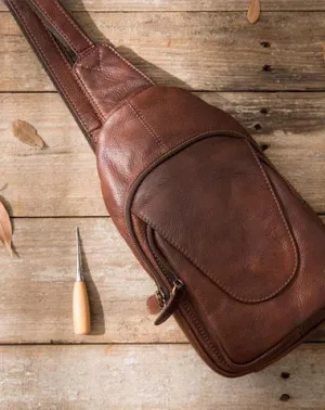 Coffee Leather Mens Sling Bag Sling Shoulder Bags Sling Backpacks for men