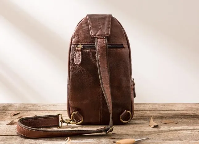 Coffee Leather Mens Sling Bag Sling Shoulder Bags Sling Backpacks for men