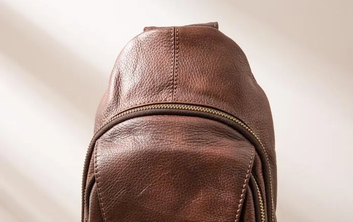 Coffee Leather Mens Sling Bag Sling Shoulder Bags Sling Backpacks for men