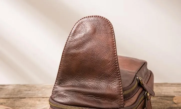 Coffee Leather Mens Sling Bag Sling Shoulder Bags Sling Backpacks for men