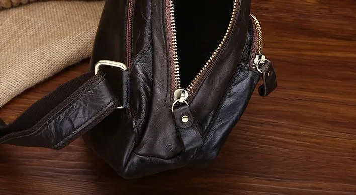 Cool Black and Brown Mens Leather Chest Bag Sling Bag Sling Crossbody Bag For Men