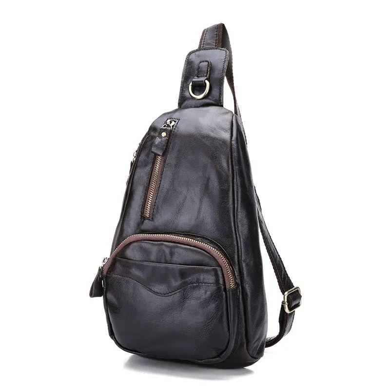 Cool Black and Brown Mens Leather Chest Bag Sling Bag Sling Crossbody Bag For Men