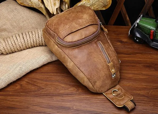Cool Black and Brown Mens Leather Chest Bag Sling Bag Sling Crossbody Bag For Men