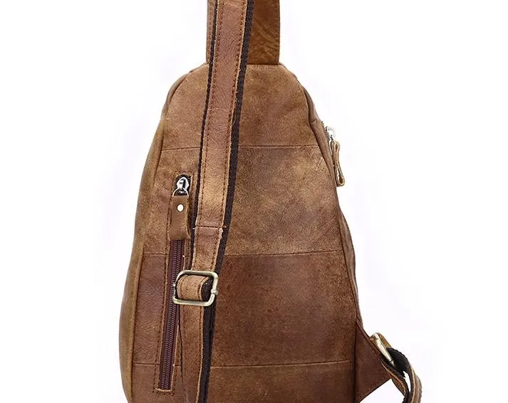 Cool Black and Brown Mens Leather Chest Bag Sling Bag Sling Crossbody Bag For Men