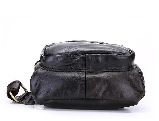 Cool Black and Brown Mens Leather Chest Bag Sling Bag Sling Crossbody Bag For Men