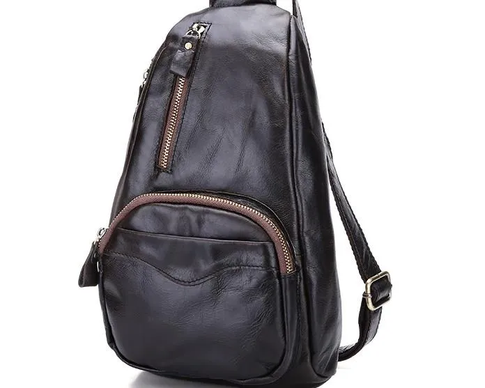 Cool Black and Brown Mens Leather Chest Bag Sling Bag Sling Crossbody Bag For Men