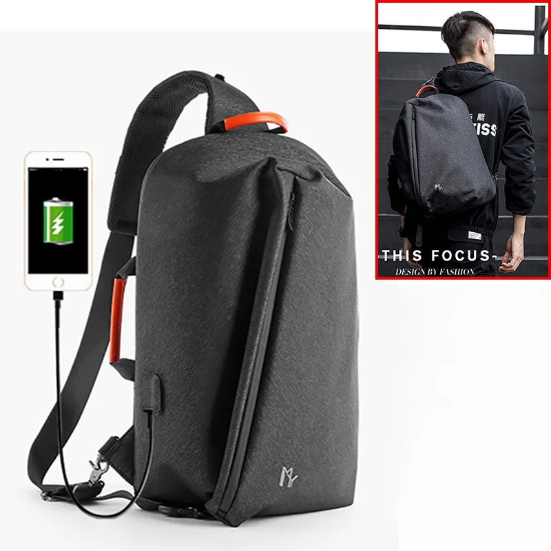 Cool Black Large Sling Bag For Men Waterproof Oxford Fabric Fashion Sling Bag For Big Men