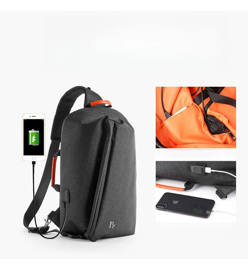 Cool Black Large Sling Bag For Men Waterproof Oxford Fabric Fashion Sling Bag For Big Men