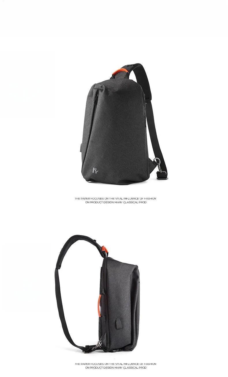 Cool Black Large Sling Bag For Men Waterproof Oxford Fabric Fashion Sling Bag For Big Men