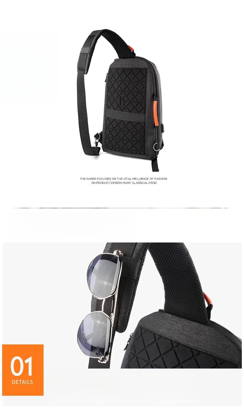 Cool Black Large Sling Bag For Men Waterproof Oxford Fabric Fashion Sling Bag For Big Men