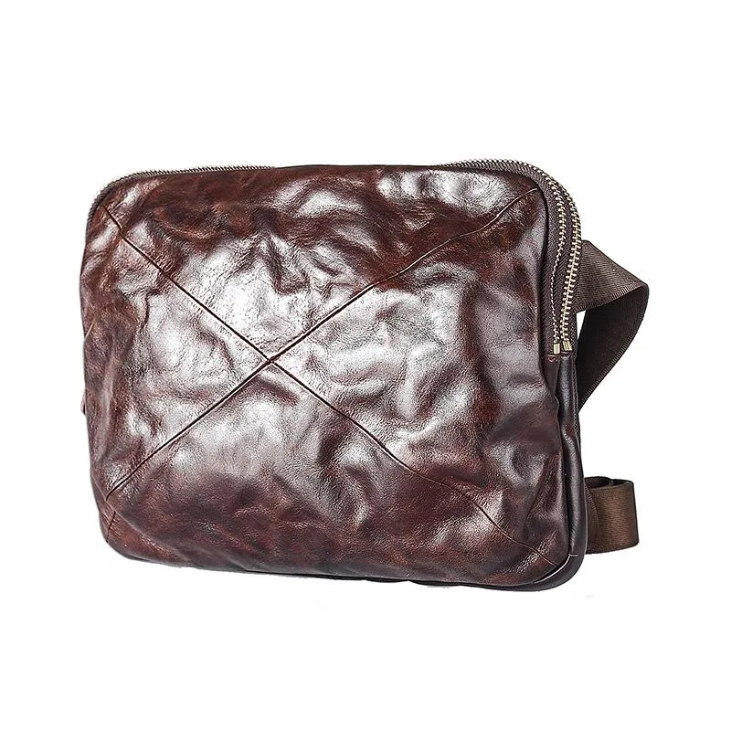 Cool Black Leather Men 10 inches Chest Bag Messenger Bag Courier Bags Postman Bag For Men