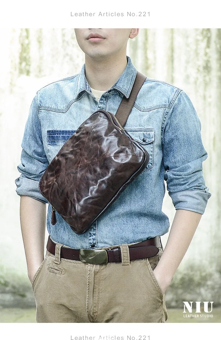 Cool Black Leather Men 10 inches Chest Bag Messenger Bag Courier Bags Postman Bag For Men